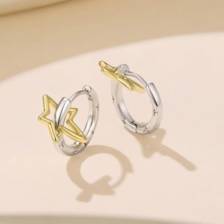 S925 Sterling Silver Needle Double-Sided Star-Patterned Copper Earrings, YIE425