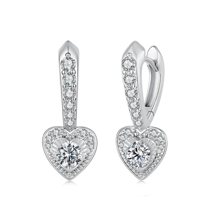 S925 Sterling Silver Heart-Shaped Moissanite Earrings, MSE153