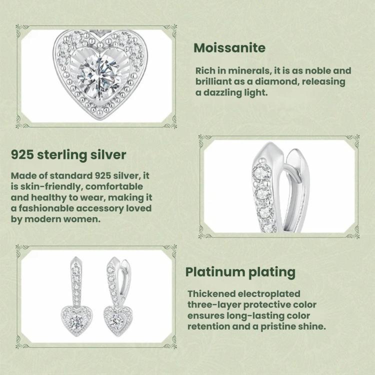 S925 Sterling Silver Heart-Shaped Moissanite Earrings, MSE153