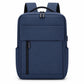 Blue laptop backpack with padded front panel and zippered front pocket