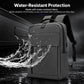 Water-resistant laptop backpack, black with front pocket and top handle