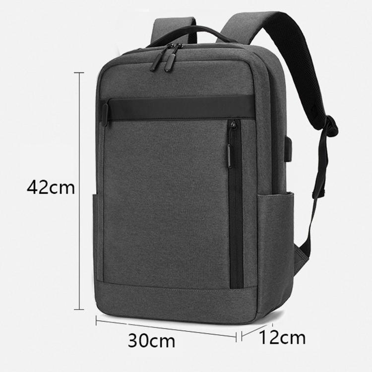 Water-resistant laptop backpack, dark gray, front zipper pocket and padded shoulder straps