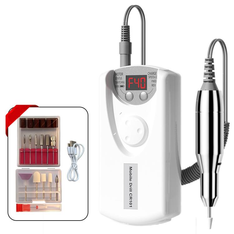 White nail drill machine with LCD speed display and detachable metal handpiece