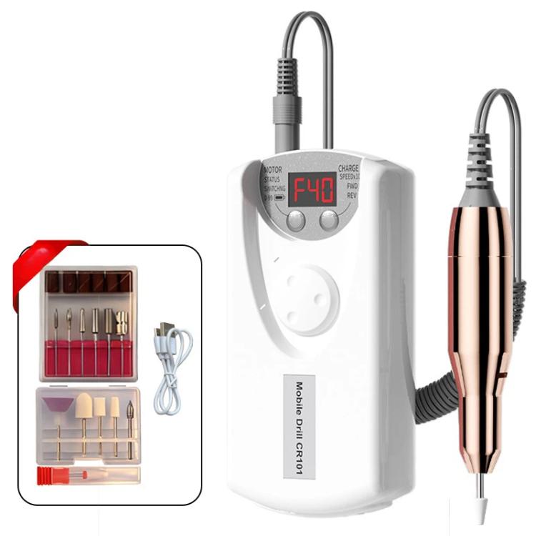 White nail drill machine with LCD speed display and metal grip handpiece
