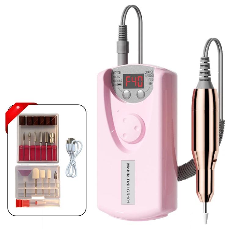 Pink nail drill machine with LCD speed display and metal grip handpiece