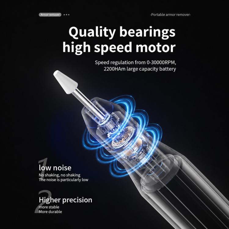 Nail drill handpiece with rotating bit and blue light airflow effect