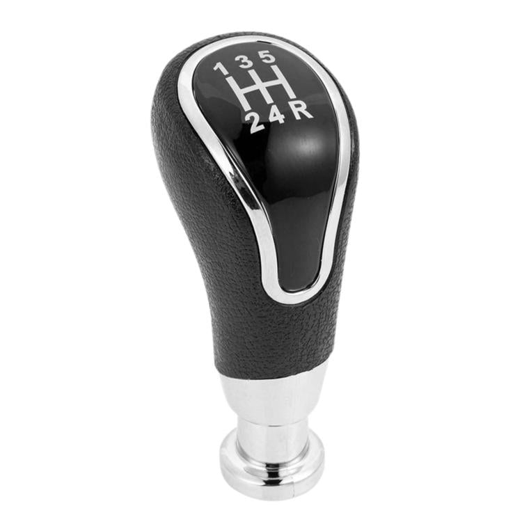 Black 5-speed gear shift knob with chrome-edged shifter cap and base stem