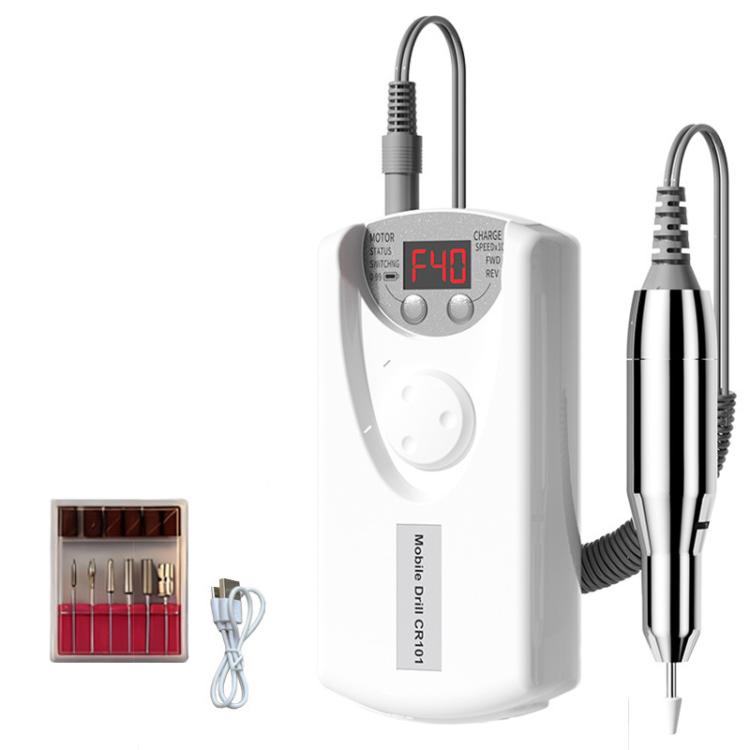 White electric nail drill with LCD speed display and corded e-file handpiece