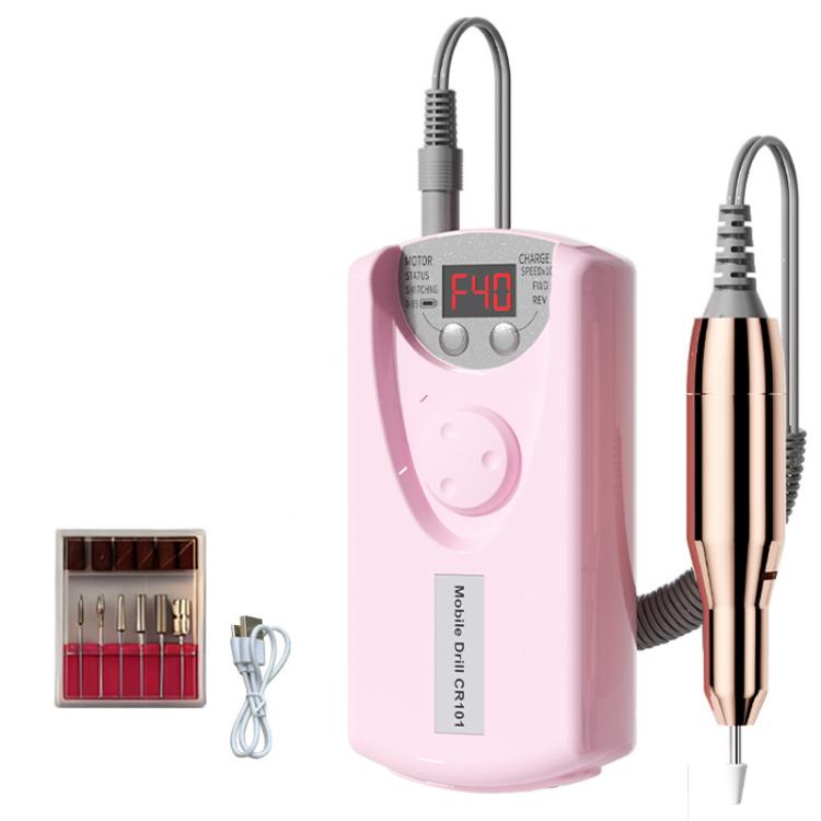 Pink electric nail drill with LCD speed display and rose-gold metal e-file handpiece