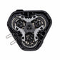 Disassembled triple shaver head assembly with cutter modules and internal gears
