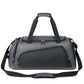 Gray large gym duffel bag with top handle, shoulder strap, and front zip compartments.