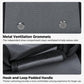 Large gym duffle bag with metal ventilation grommets and padded hook-and-loop handle