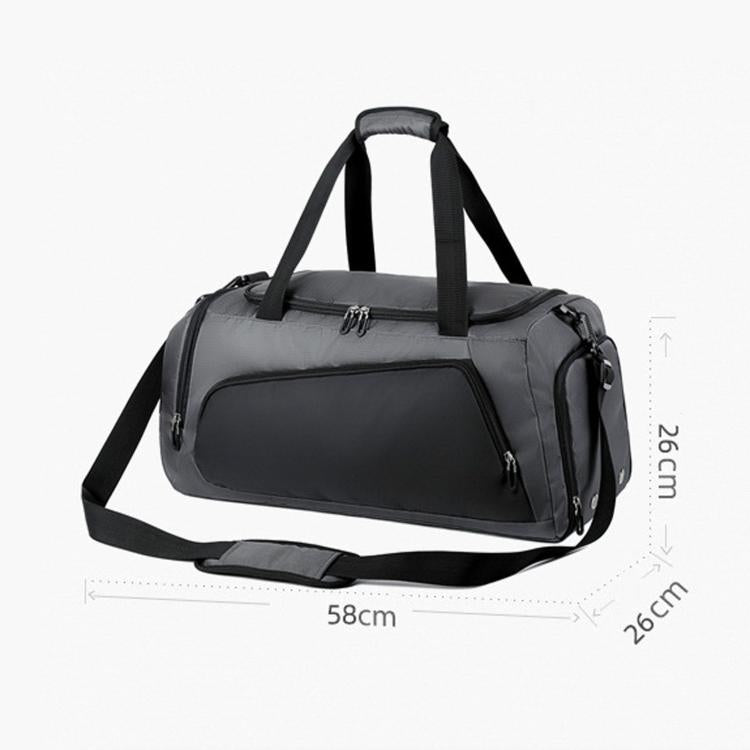 Large gym duffle bag with top handles, detachable shoulder strap, and front zip pocket