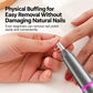 Hand holding nail drill pen with silver bit attachment for buffing nails