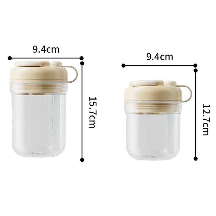 Portable ice press mold cup, white body with beige lid, 9.4cm height shown