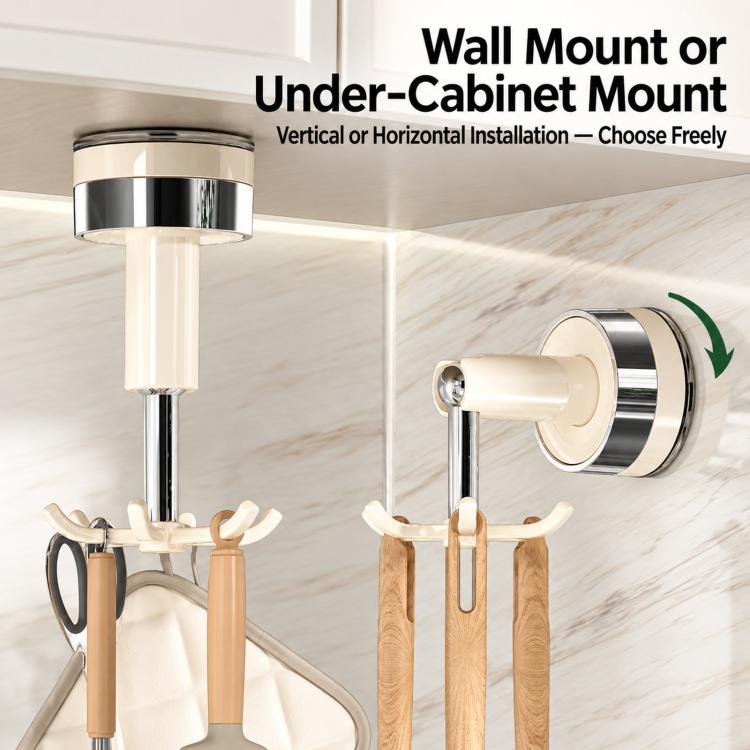 Home Use No Drill Kitchen Rotating Hook Suction Cup Wall Mount Pot Spoon Storage Rack