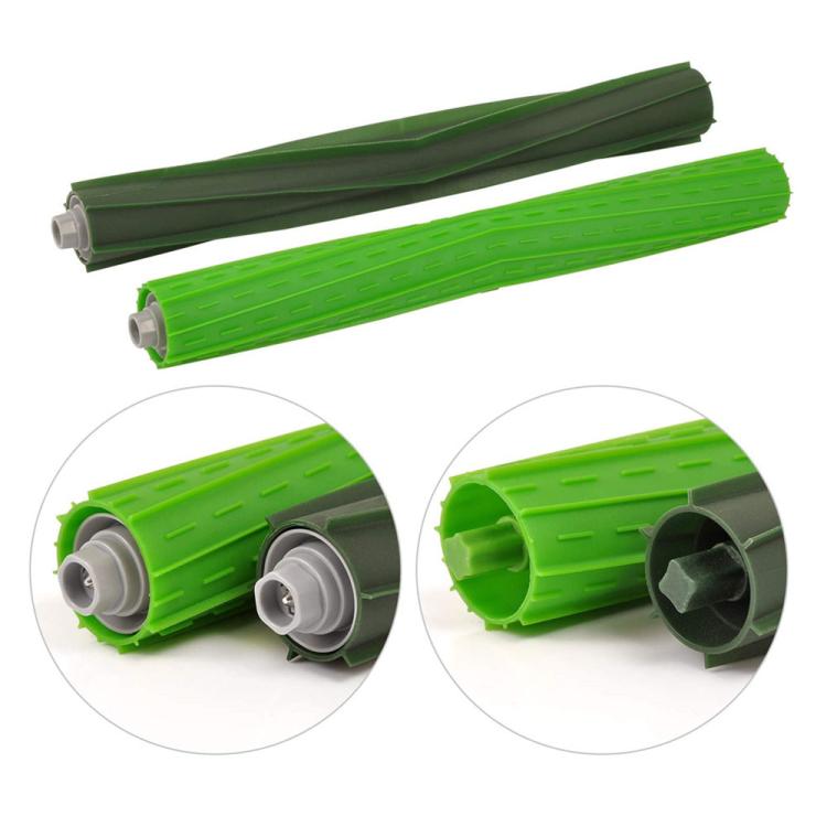 Green roller brush set with end caps for robot vacuum replacement parts