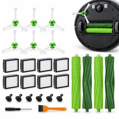 Replacement Kit For iRobot Roomba i7 / i7+ / E5 / E6, Inchuded 4 Rubber Brushes 8 Filters 6 Side Brushes, 2+8+6