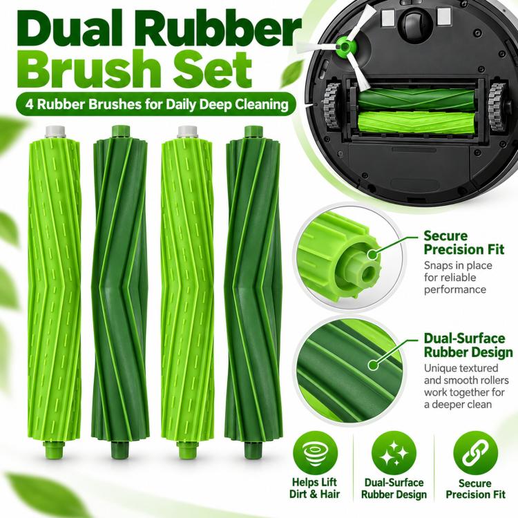 Replacement Kit For iRobot Roomba i7 / i7+ / E5 / E6, Inchuded 4 Rubber Brushes 8 Filters 6 Side Brushes, 2+8+6