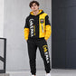 Two-piece teen hoodie and jogger set, yellow and black with “ENAM” graphic lettering