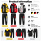 Hoodie and jogger set size and color chart: black/yellow, black/red, black/white