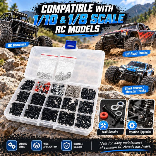 520 PCS/Box RC Car Screw Kit M3 M4 Hex Screws Lock Nuts Body Clips Set For 1/10 1/8 Scale RC Crawlers