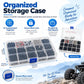 Open RC hardware organizer case with grid compartments and blue latch, assorted fasteners inside