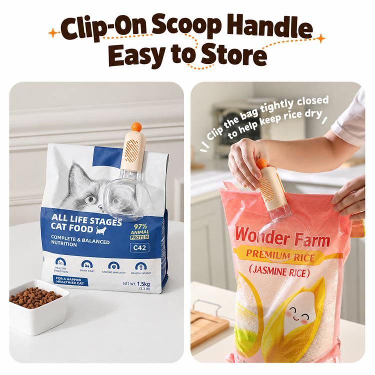 Clip-on scoop handle for rice measuring spoon, easy to store