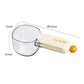 Large rice measuring scoop with sealing clip, cream handle with size dimensions