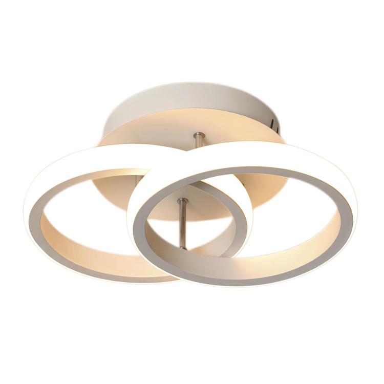 LED ceiling light with white double circular rings and inner glowing disk, flush mount