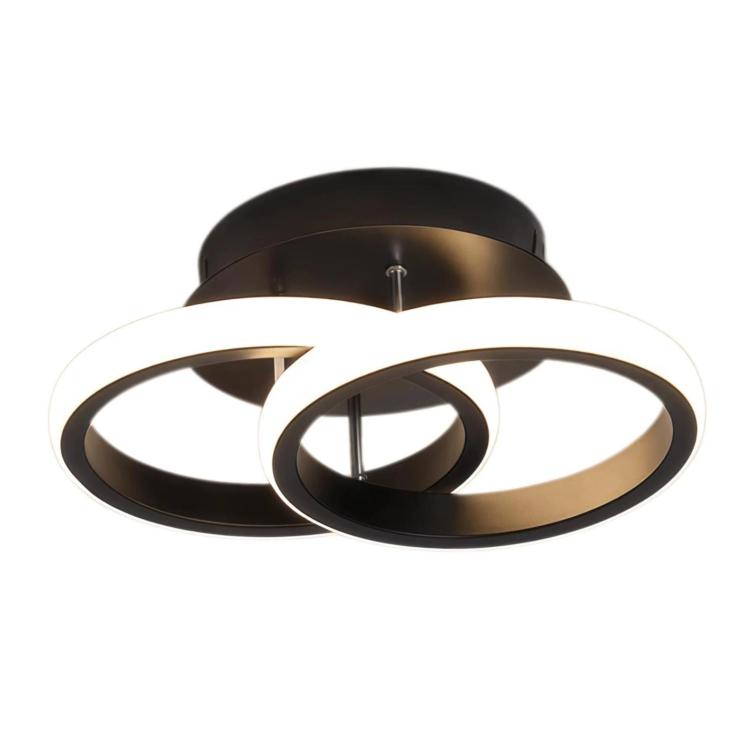 LED ceiling light with black double circular rings and bright white inner ring, flush mount