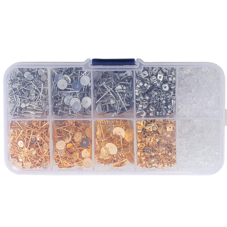 Earring Posts And Backs Kit Flat Pad Stud Earring Findings With Butterfly & Bullet Backs