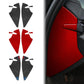 Red and black carbon fiber door buffer pad stickers shown and partially installed