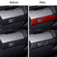 Decorative door trim sticker installed in red and carbon fiber-look (before/after)