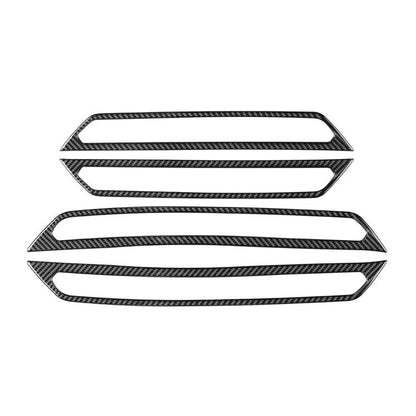 Carbon fiber door sill decorative stickers, two black carbon-weave strip overlays.