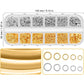 Jewelry making kit case with silver and gold jump rings in separate compartments.