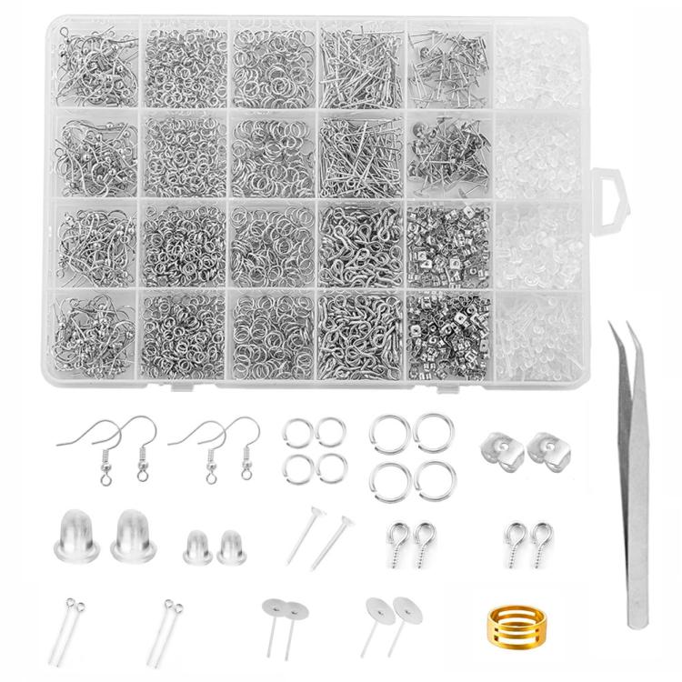 2680 PCS/Box Earring Making Kit Ear Hooks / Jump Rings / Eye Pins / Flat Pad Stud Posts & Backs with Tweezers
