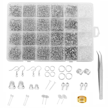 2680 PCS/Box Earring Making Kit Ear Hooks / Jump Rings / Eye Pins / Flat Pad Stud Posts & Backs with Tweezers