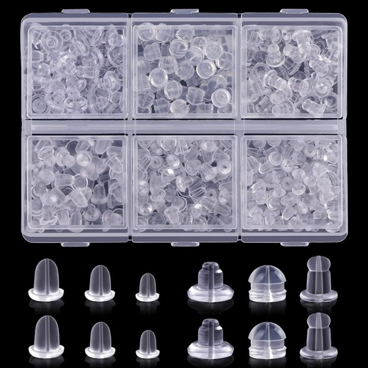 Clear silicone earring back organizer case with assorted transparent backing caps