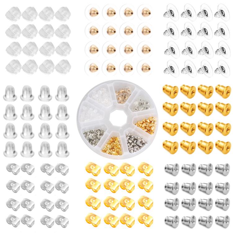 620 PCS/Box Earring Backs Replacement Kit 5 Styles Bullet / Butterfly / Disc Pad & Silicone Earnuts