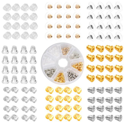 620 PCS/Box Earring Backs Replacement Kit 5 Styles Bullet / Butterfly / Disc Pad & Silicone Earnuts