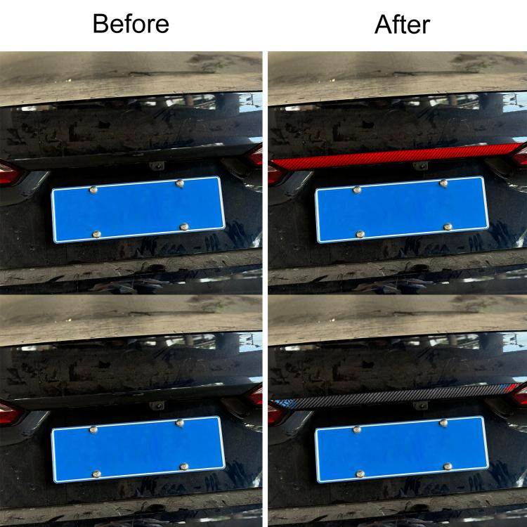 Before-and-after view: trunk decorative car sticker strip added to rear panel