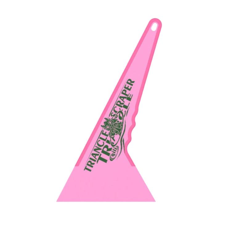 qili triangular window tint scraper, pink, with hanging hole