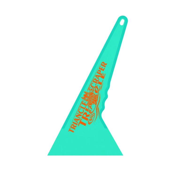 qili triangular window tint scraper, teal, with hanging hole
