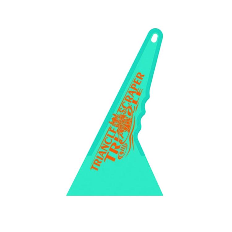 qili triangular window tint scraper, turquoise teal, with top hanging hole