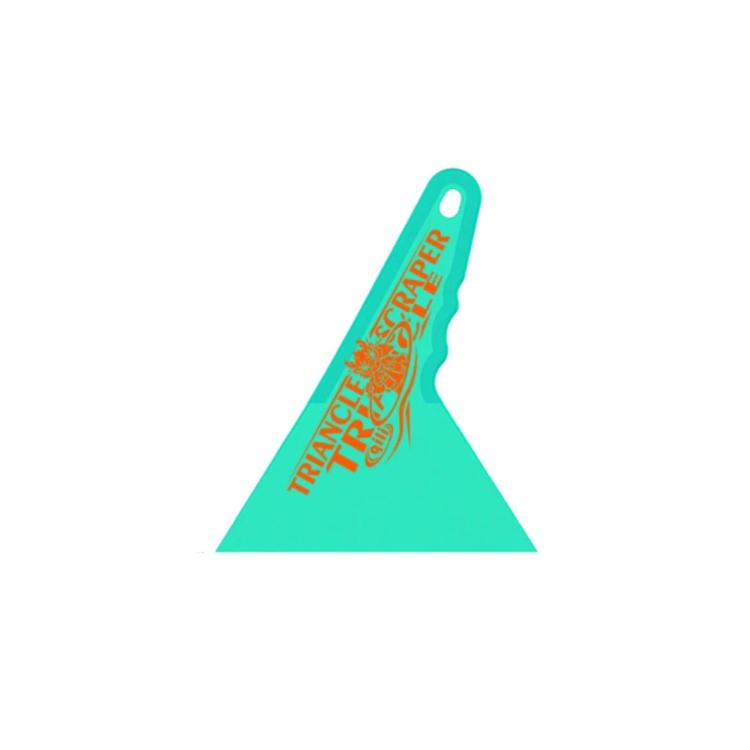 qili triangular window tint scraper, aqua teal, with top hanging hole