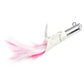 Pink and white feather jig lure close-up with silver jig head and hook