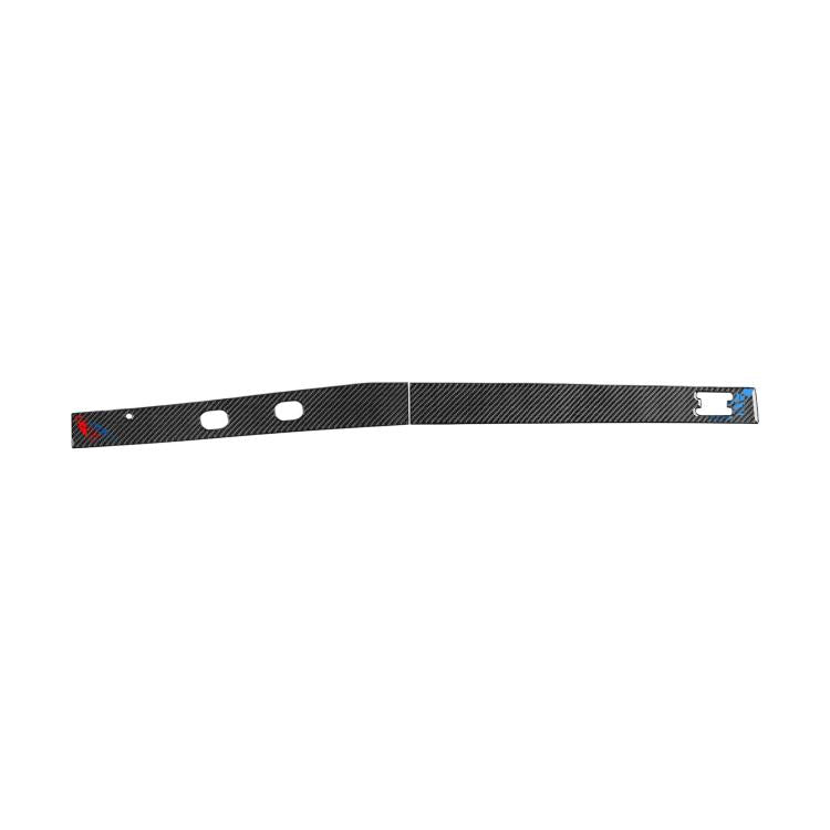 Decorative under-dashboard car sticker strip, carbon fiber black with small blue detail