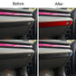 Under-dashboard sticker shown on dashboard area: red and carbon fiber black (before/after)