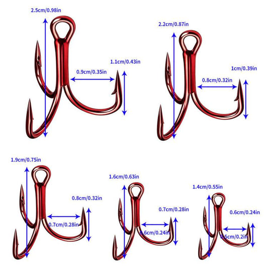 HENGJIA FH042 Treble Fishing Hooks High Carbon Steel Barbed Fishing Hooks Kit, 100 PCS/Box